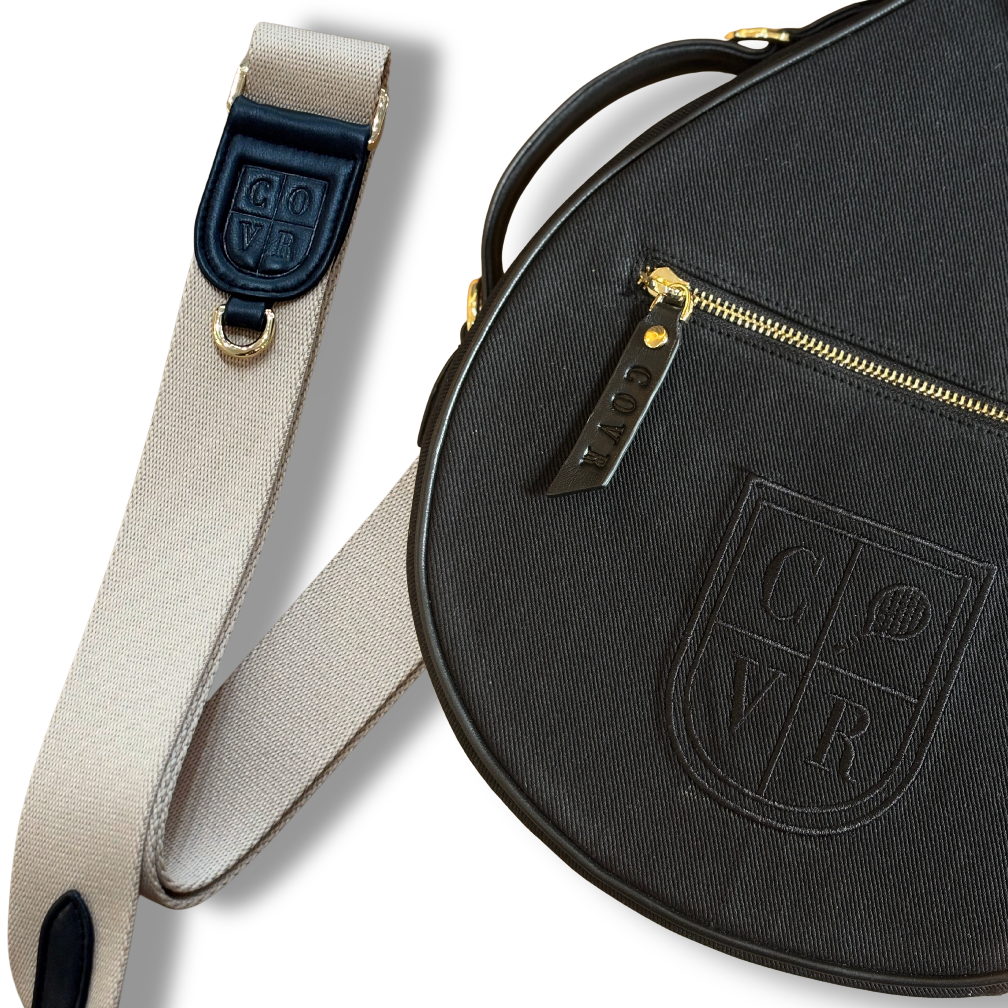 Natural Canvas & Total Black Leather Padel Racket Cover