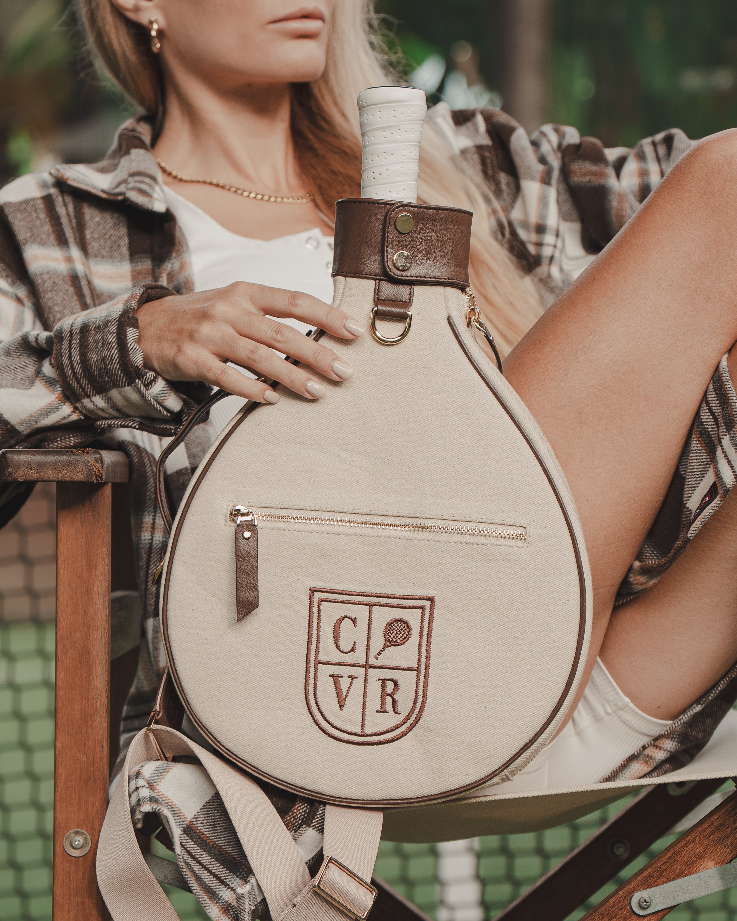 Natural Canvas & Dark Brown Leather Padel Racket Cover - PRE ORDER