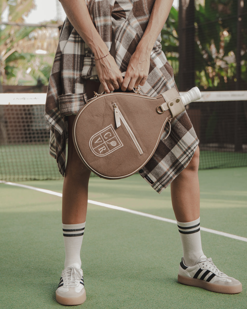 Brown Canvas & Crème Leather Padel Racket Cover - PRE ORDER