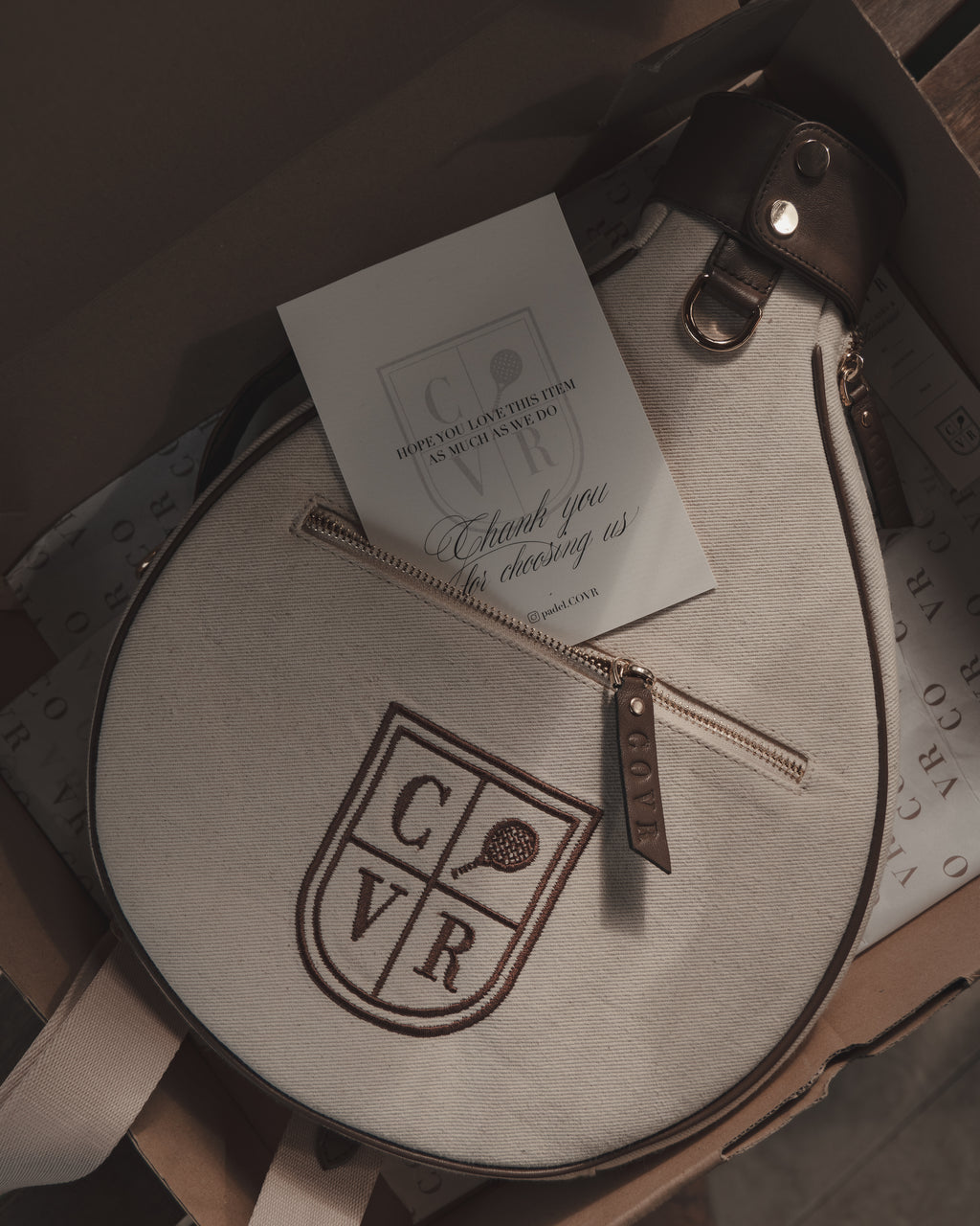 Natural Canvas & Dark Brown Leather Padel Racket Cover - PRE ORDER