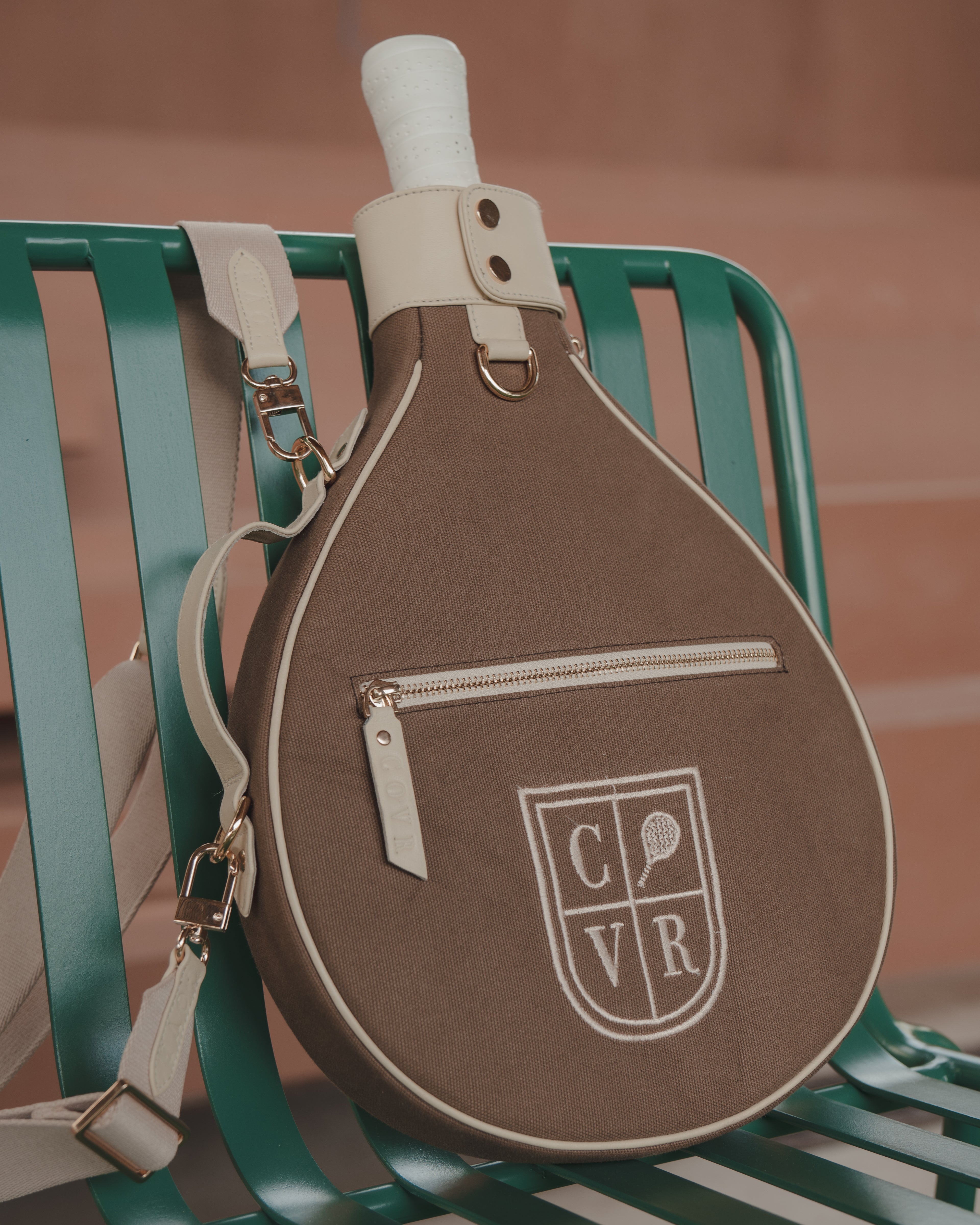 Brown Canvas & Crème Leather Padel Racket Cover - PRE ORDER