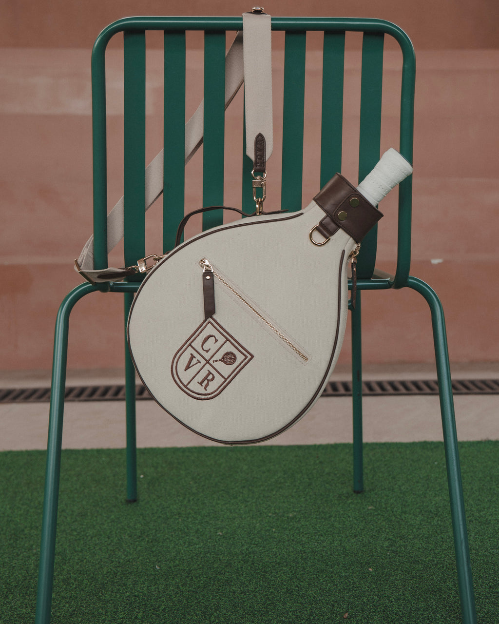 Natural Canvas & Dark Brown Leather Padel Racket Cover - PRE ORDER