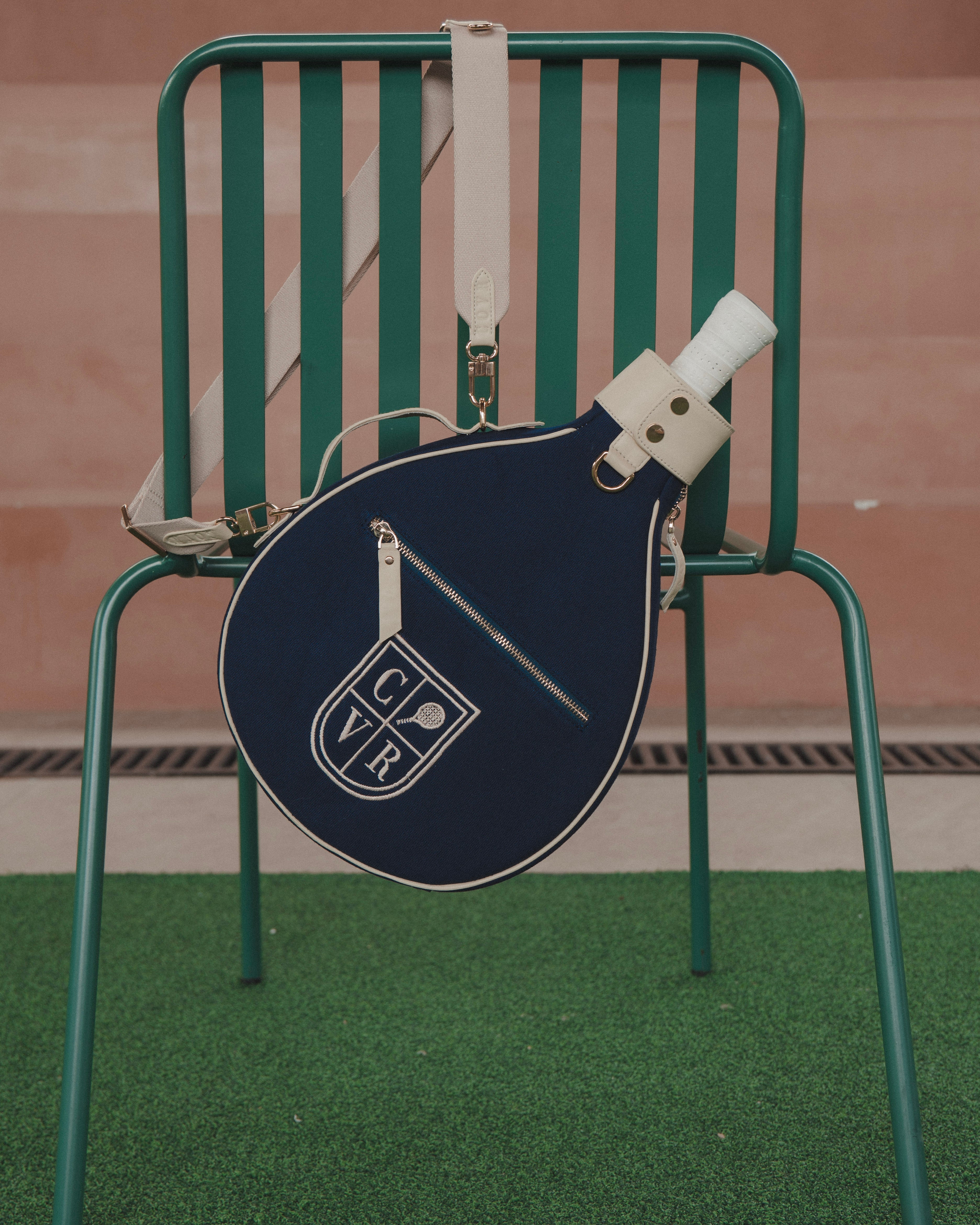 Blue Canvas & White Leather Padel Racket Cover - PRE ORDER