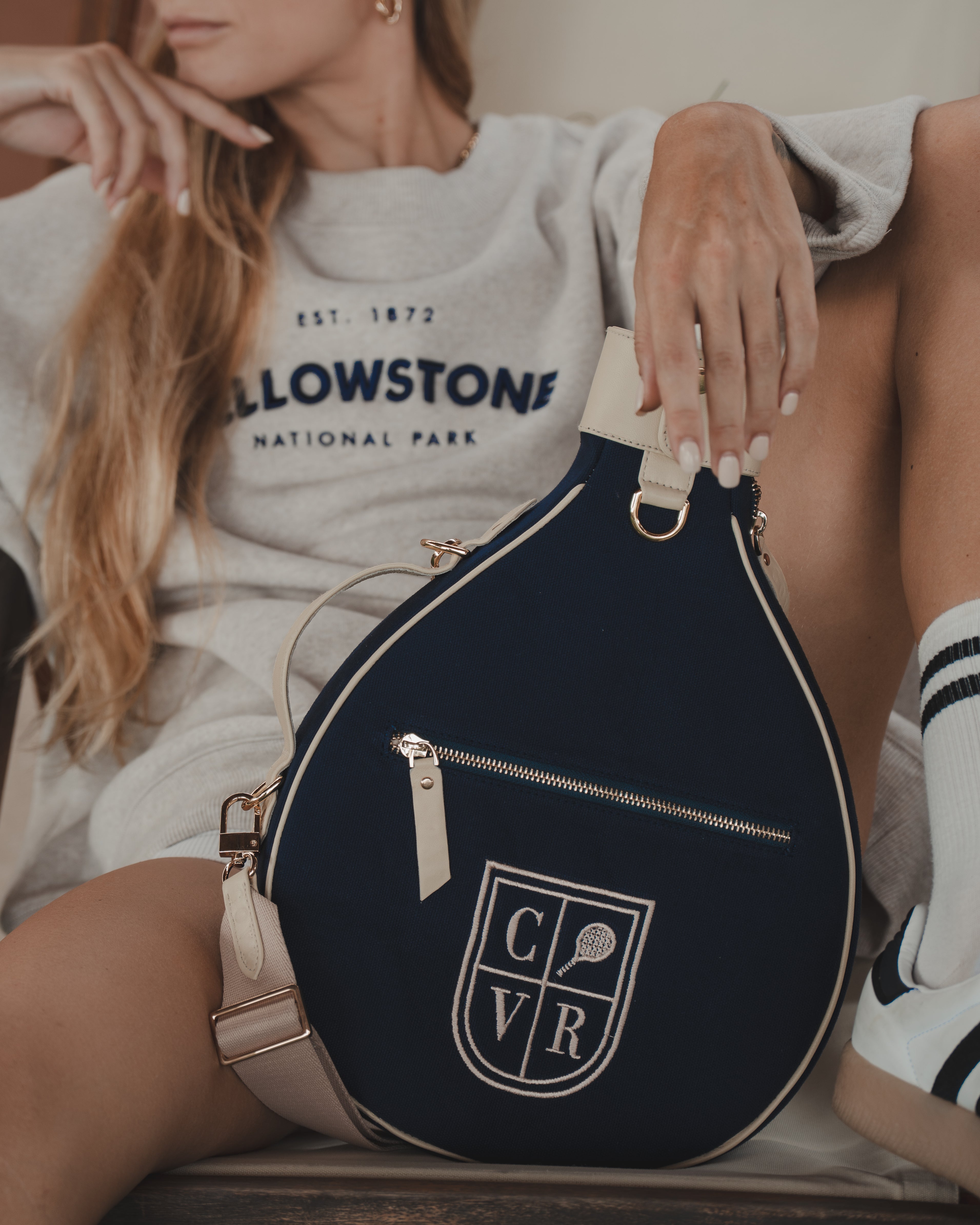 Blue Canvas & White Leather Padel Racket Cover - PRE ORDER